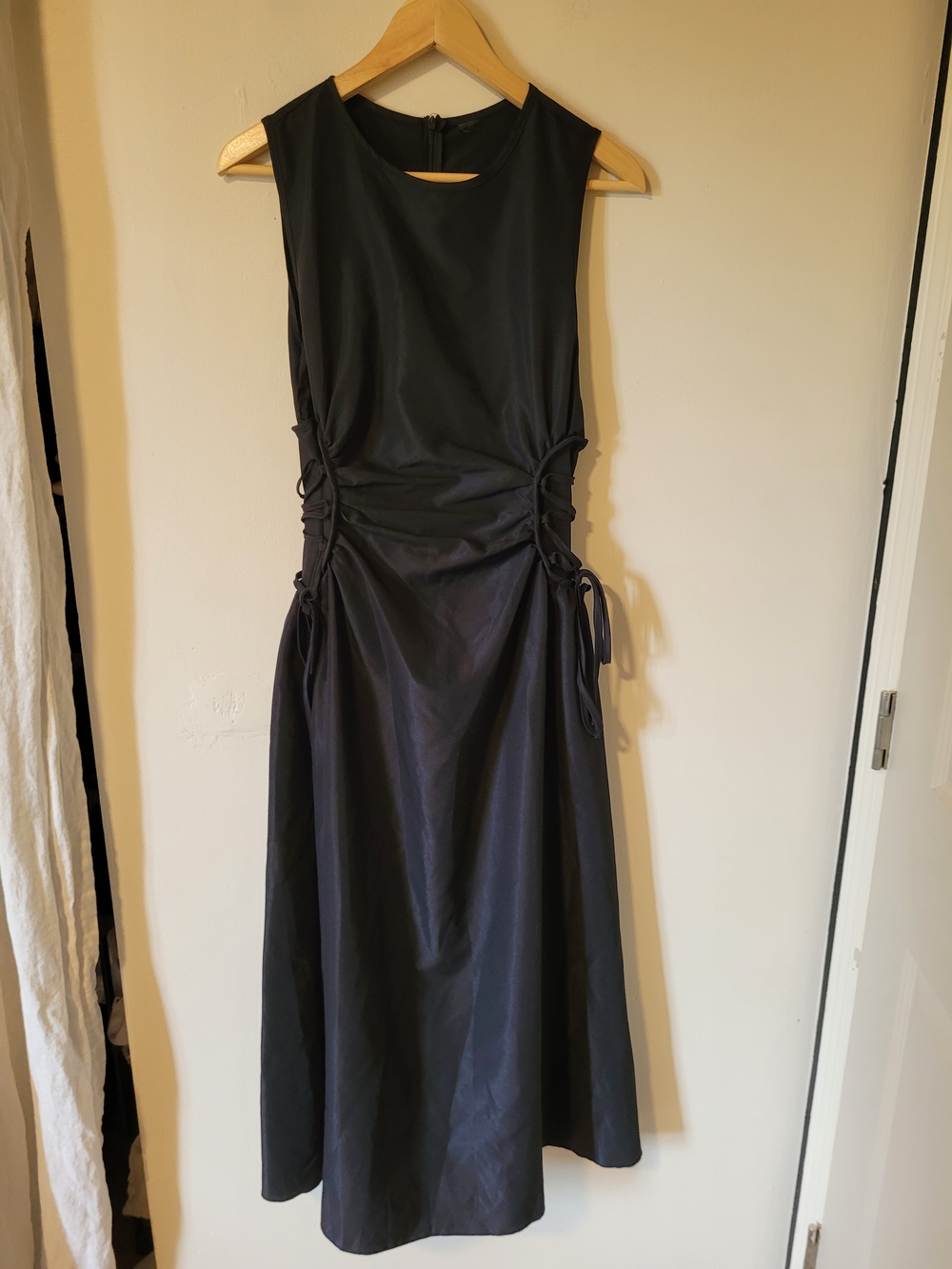 Sleeveless Black Midi Dress with Side Tie Detailing